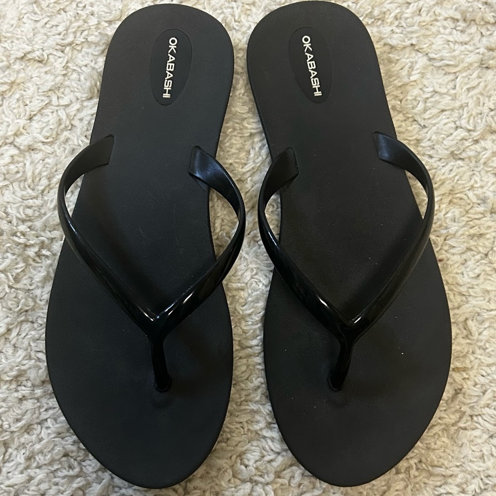 Okabashi‎ Black Rubber Thong Sandals Flip Flops Slip Resistant Womens Size 7 USA
